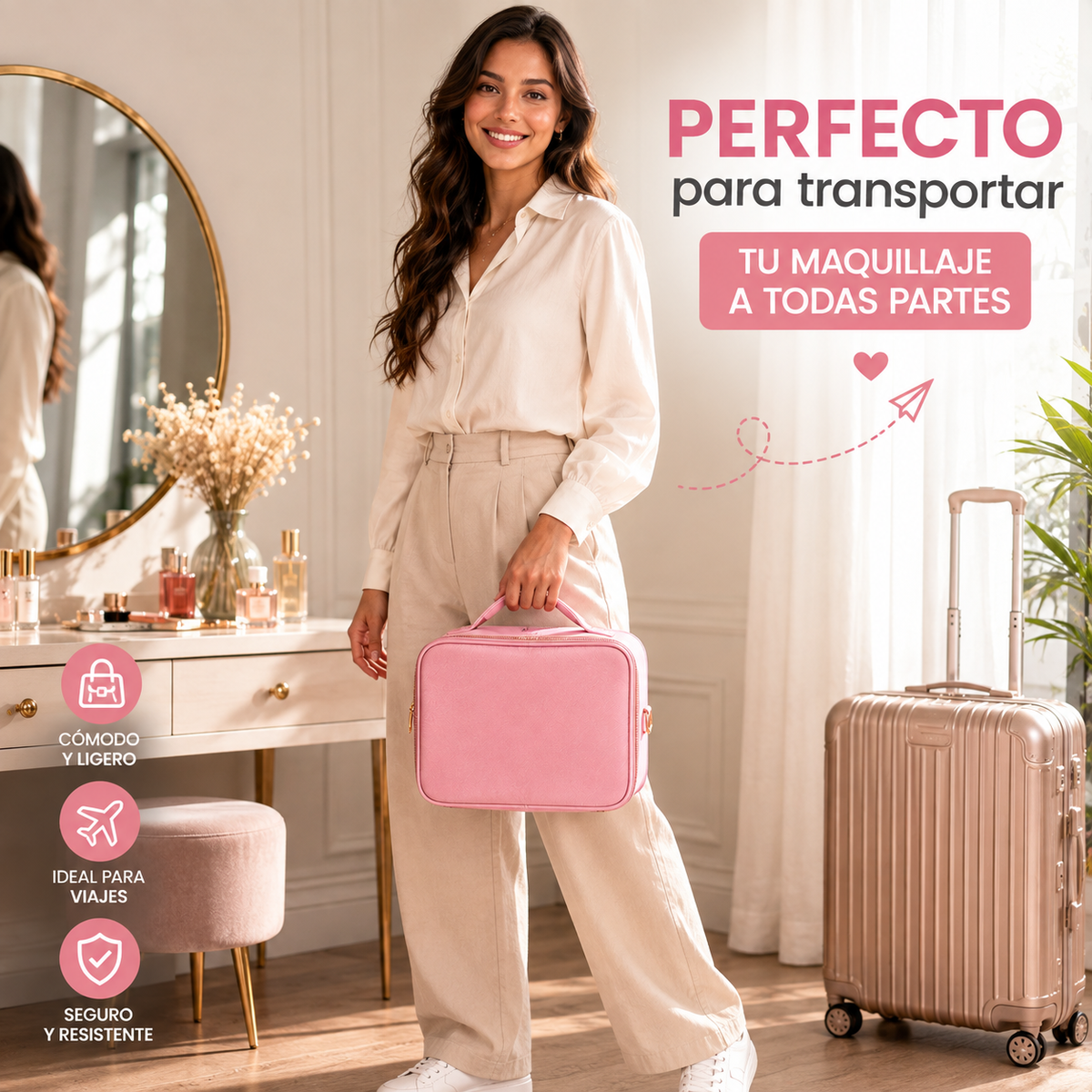 Maletín de Maquillaje Luveqia™ con Espejo LED | Organizador Profesional