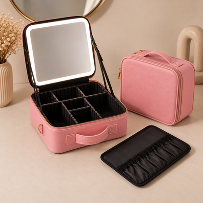 Maletín de Maquillaje Luveqia™ con Espejo LED | Organizador Profesional