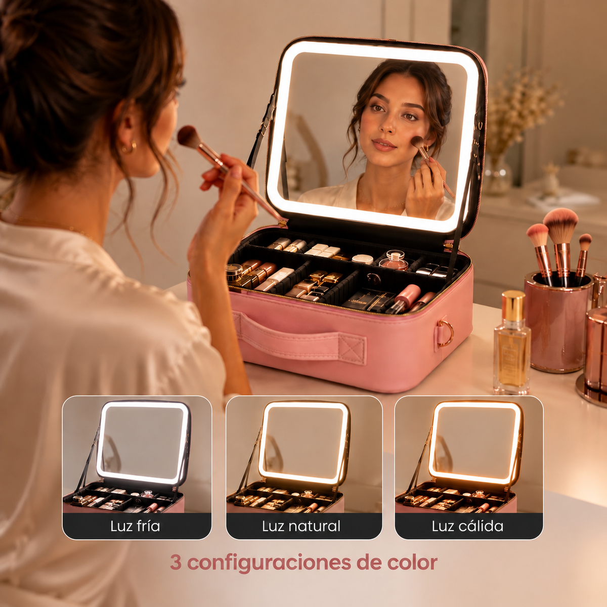 Maletín de Maquillaje Luveqia™ con Espejo LED | Organizador Profesional