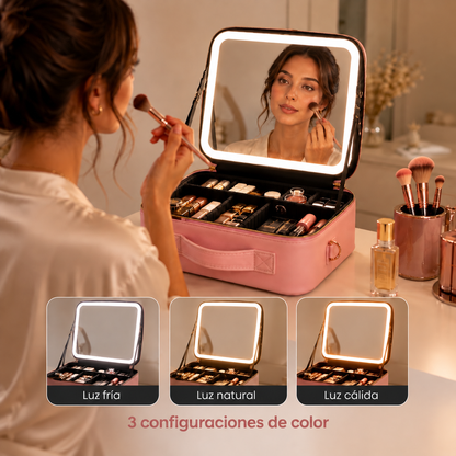 Maletín de Maquillaje Luveqia™ con Espejo LED | Organizador Profesional
