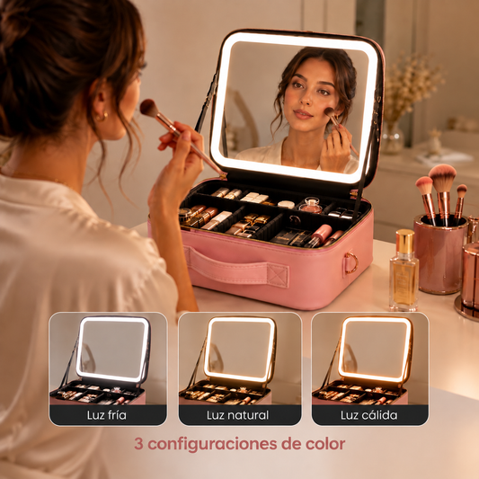 Maletín de Maquillaje Luveqia™ con Espejo LED | Organizador Profesional